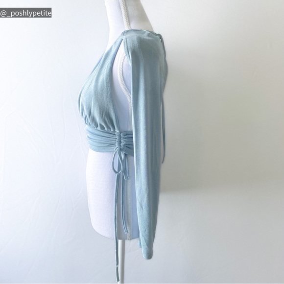 Hazel & Olive s cutout side drawstring slinky long sleeve top - Picture 4 of 16